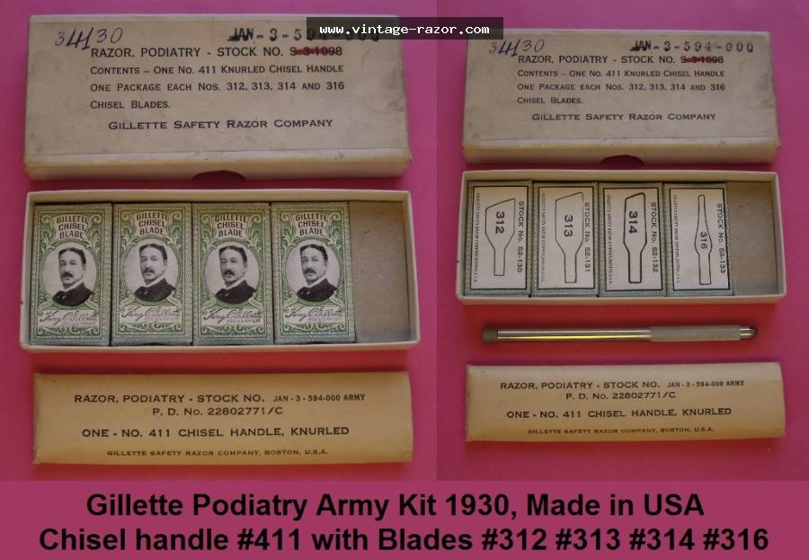 Gillette Podiatry Chissel Blades Army 1930