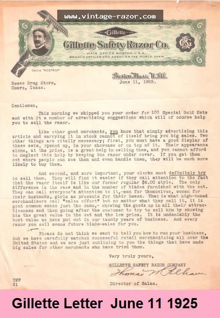Gillette Letter New Improved 1925