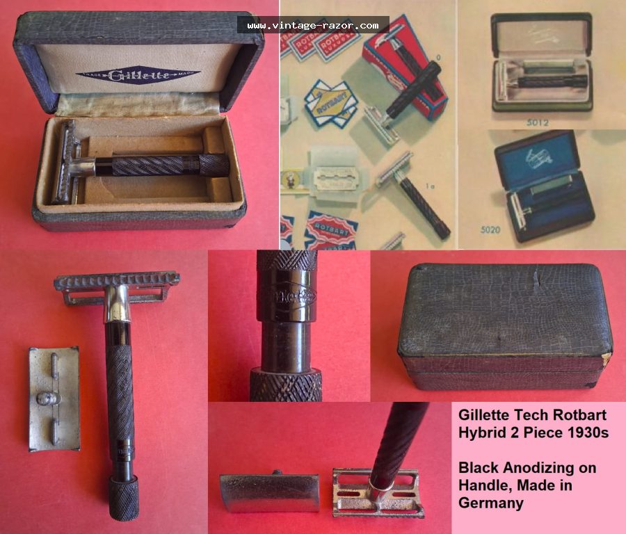 Gillette Tech Rotbart Hybrid 2 Piece Black 1930s